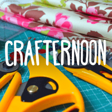 Picture of bright coloured craft equipment with the text crafternoon on top