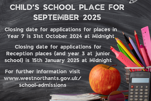 closing date for reception places - 15th Jan 2025, Closing date for year 7 - 31st October 2024